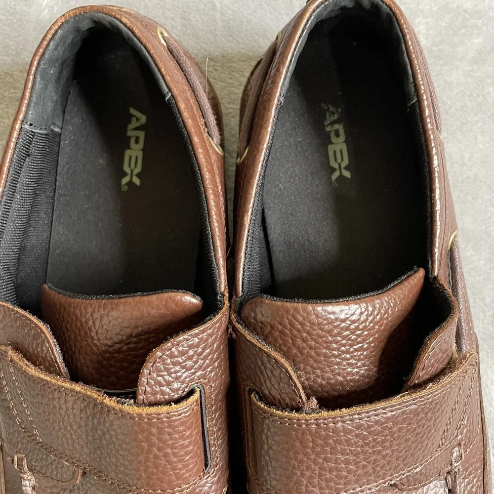Apex A2100M Mens‎ Comfort Boat Shoe US 15 Med Brown Leather Hook & Loop Diabetic